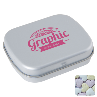 Picture of FLAT HINGED TIN with Fruit Heart Sweets in Pale Grey