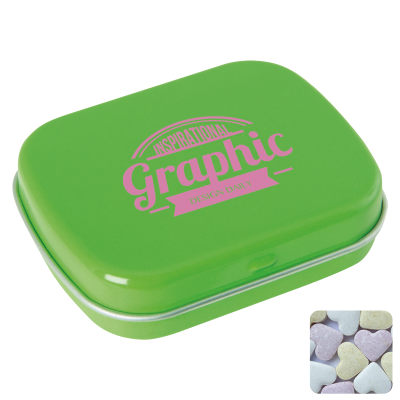 Picture of FLAT HINGED TIN with Fruit Heart Sweets in Pale Green