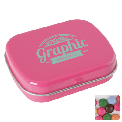 Picture of FLAT HINGED TIN with Chocos in Pink.