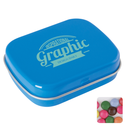 Picture of FLAT HINGED TIN with Chocos in Light Blue.