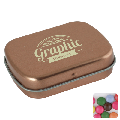 Picture of FLAT HINGED TIN with Chocos in Rose Gold