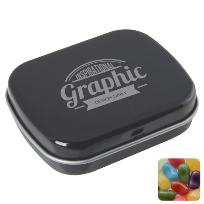 Picture of FLAT HINGED TIN with Jelly Beans in Black