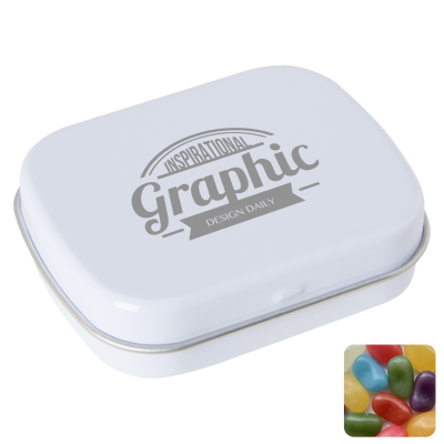 Picture of FLAT HINGED TIN with Jelly Beans in White