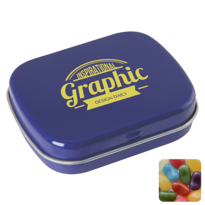 Picture of FLAT HINGED TIN with Jelly Beans in Blue