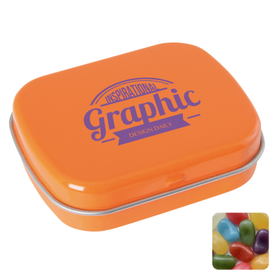 Picture of FLAT HINGED TIN with Jelly Beans in Orange