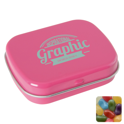 Picture of FLAT HINGED TIN with Jelly Beans in Pink