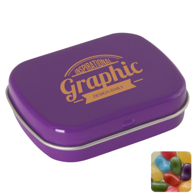 Picture of FLAT HINGED TIN with Jelly Beans in Purple