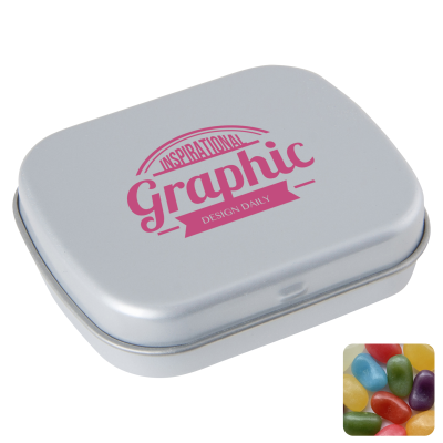 Picture of FLAT HINGED TIN with Jelly Beans in Pale Grey