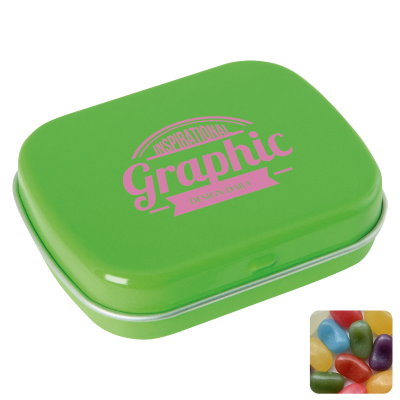 Picture of FLAT HINGED TIN with Jelly Beans in Pale Green