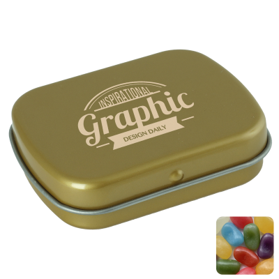 Picture of FLAT HINGED TIN with Jelly Beans in Gold