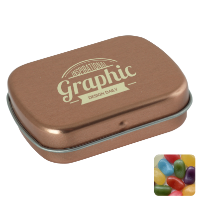 Picture of FLAT HINGED TIN with Jelly Beans in Rose Gold