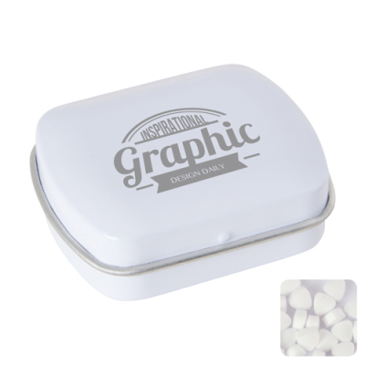 Picture of SMALL FLAT HINGED TIN with Sugar Free Mints in White