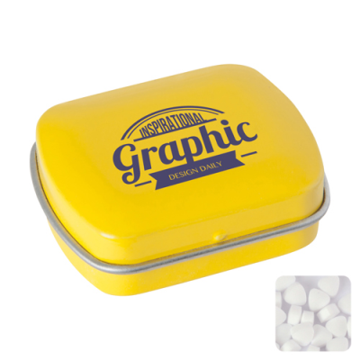 Picture of SMALL FLAT HINGED TIN with Sugar Free Mints in Yellow