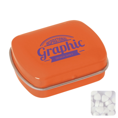Picture of SMALL FLAT HINGED TIN with Sugar Free Mints in Orange