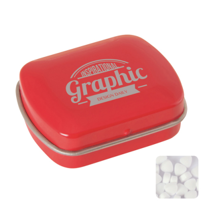 Picture of SMALL FLAT HINGED TIN with Sugar Free Mints in Red
