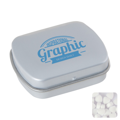 Picture of SMALL FLAT HINGED TIN with Sugar Free Mints in Pale Grey.