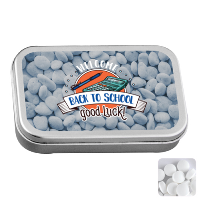 Picture of LARGE FLAT HINGED TIN with Dextrose Mints in Silver