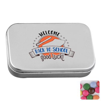 Picture of LARGE FLAT HINGED TIN with Chocos in Silver