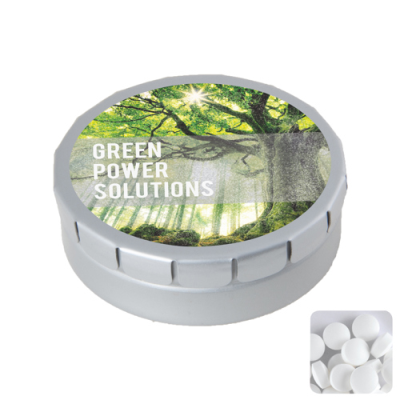 Picture of ROUND CLICK TIN with Dextrose Mints in Pale Grey