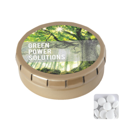 Picture of ROUND CLICK TIN with Dextrose Mints in Gold