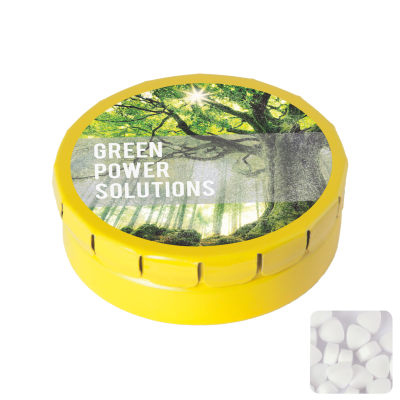 Picture of ROUND CLICK TIN with Sugar Free Mints in Yellow