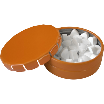 Picture of ROUND CLICK TIN with Sugar Free Mints in Orange