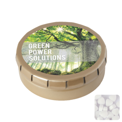 Picture of ROUND CLICK TIN with Sugar Free Mints in Gold