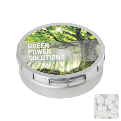 Picture of ROUND CLICK TIN with Sugar Free Mints in Silver