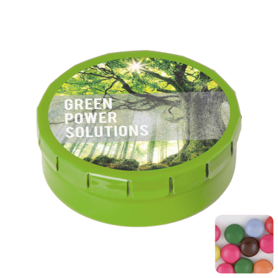 Picture of ROUND CLICK TIN with Chocos in Pale Green.