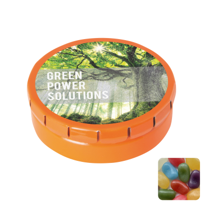 Picture of ROUND CLICK TIN with Jelly Beans in Orange