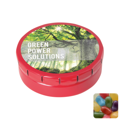 Picture of ROUND CLICK TIN with Jelly Beans in Red