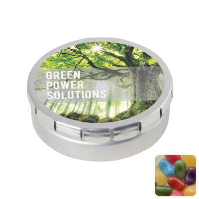 Picture of ROUND CLICK TIN with Jelly Beans in Silver