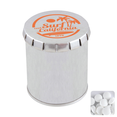 Picture of TALL ROUND CLICK TIN with Dextrose Mints in Silver