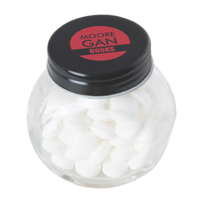 Picture of SMALL GLASS JAR with Mints with Dextrose Mints in Black.