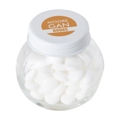 Picture of SMALL GLASS JAR with Mints with Dextrose Mints in White.