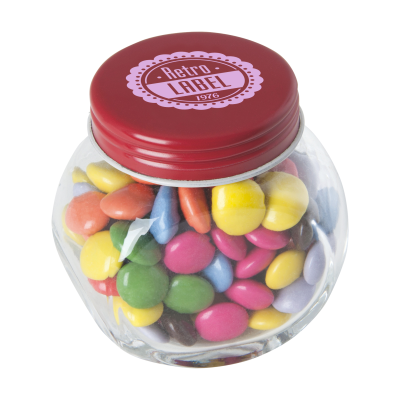 Picture of SMALL GLASS JAR with Chocos in Red