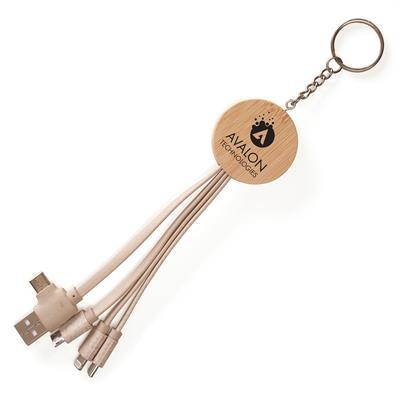 Picture of USB-C ROUND BAMBOO AND WHEAT STRAW CHARGER KEYRING