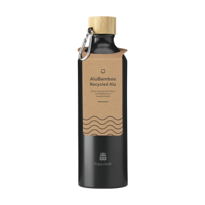 Picture of ALUBAMBOO GRS RECYCLED ALUMINIUM METAL 750 ML WATER BOTTLE in Black.