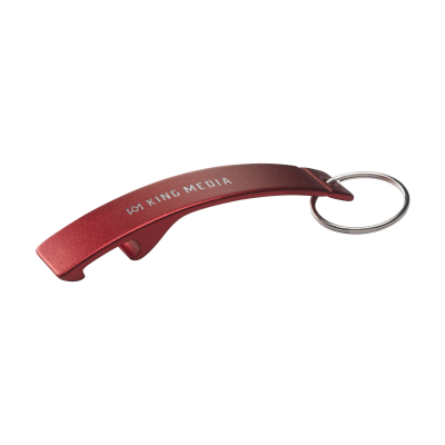 Picture of ALUMINIUM METAL OPENER GRS RECYCLED KEYRING in Red.