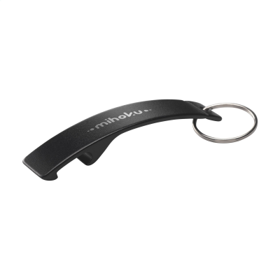 Picture of ALUMINIUM METAL OPENER GRS RECYCLED KEYRING in Black.