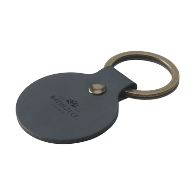Picture of BONDED LEATHER KEYRING ROUND in Dark Blue.