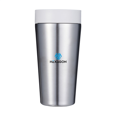 Picture of CIRCULAR&CO RECYCLED STAINLESS STEEL METAL COFFEE CUP 340 ML in White.