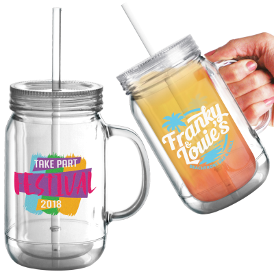 Picture of REUSABLE PLASTIC MASON DRINK JAR - PINT (600ML & 20OZ).