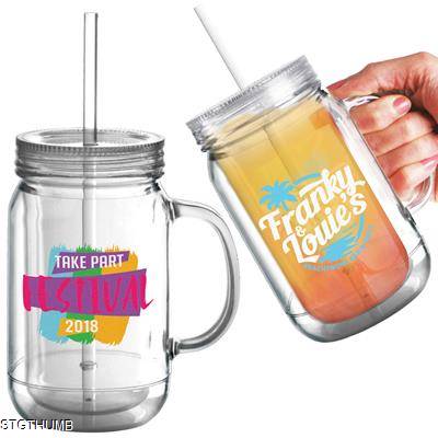 Picture of REUSABLE PLASTIC MASON DRINK JAR 16OZ-455ML.