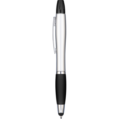 Picture of CONTOUR MAX HIGHLIGHTER BALL PEN with Stylus - Silver - Black