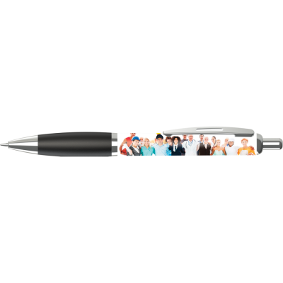 Picture of CONTOUR FULL COLOUR WRAP BALL PEN - WHITE - BLACK (BLUE INK)