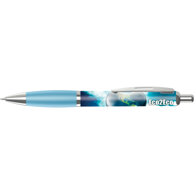 Picture of CONTOUR FULL COLOUR WRAP BALL PEN - WHITE - LIGHT BLUE (BLUE INK)