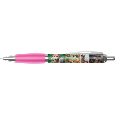 Picture of CONTOUR FULL COLOUR WRAP BALL PEN - WHITE - MAGENTA (BLUE INK)