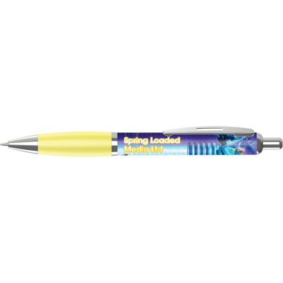 Picture of CONTOUR FULL COLOUR WRAP BALL PEN - WHITE - YELLOW (BLUE INK)