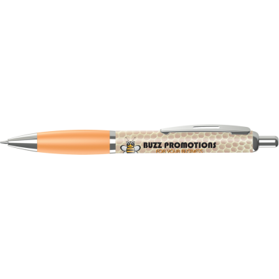 Picture of CONTOUR FULL COLOUR WRAP BALL PEN - WHITE - ORANGE (BLUE INK)